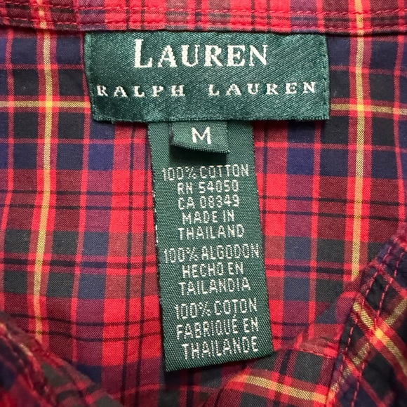 Lauren Ralph Lauren Red Plaid Button Down Shirt M Medium 100% Cotton - Picture 5 of 8